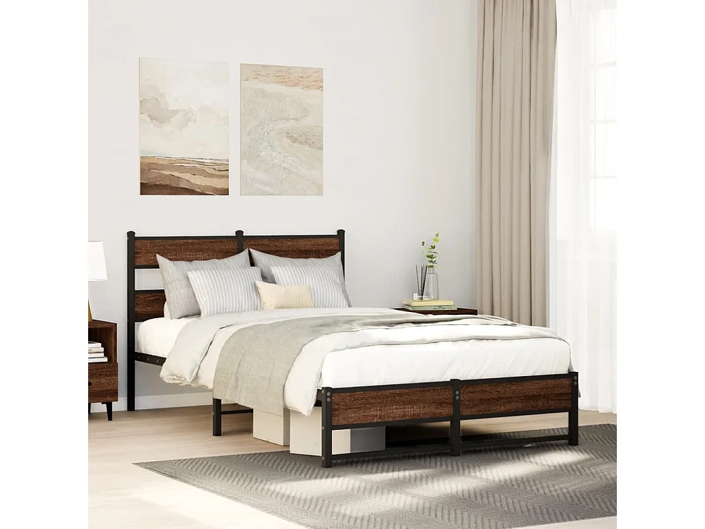 Letto per adulti | Letto singolo | Giroletto senza Materasso in Metallo Rovere Marrone 120x200 cm