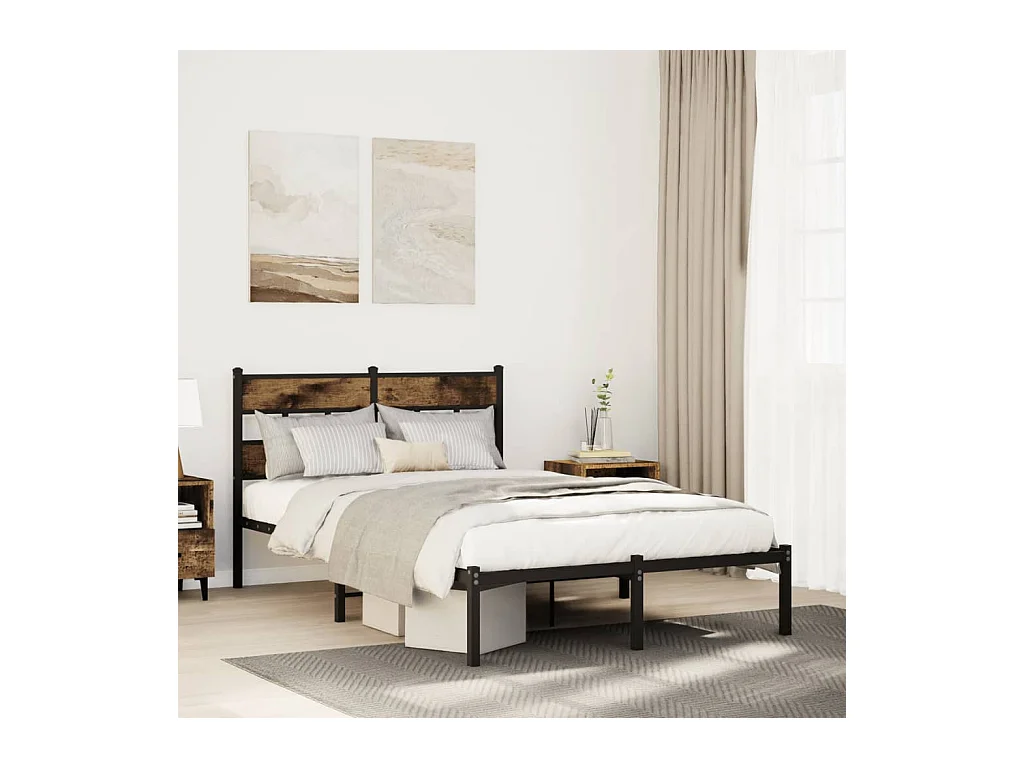 Lit simple | Lit adulte, enfant | Cadre de lit en métal chêne fumé 120x200 cm