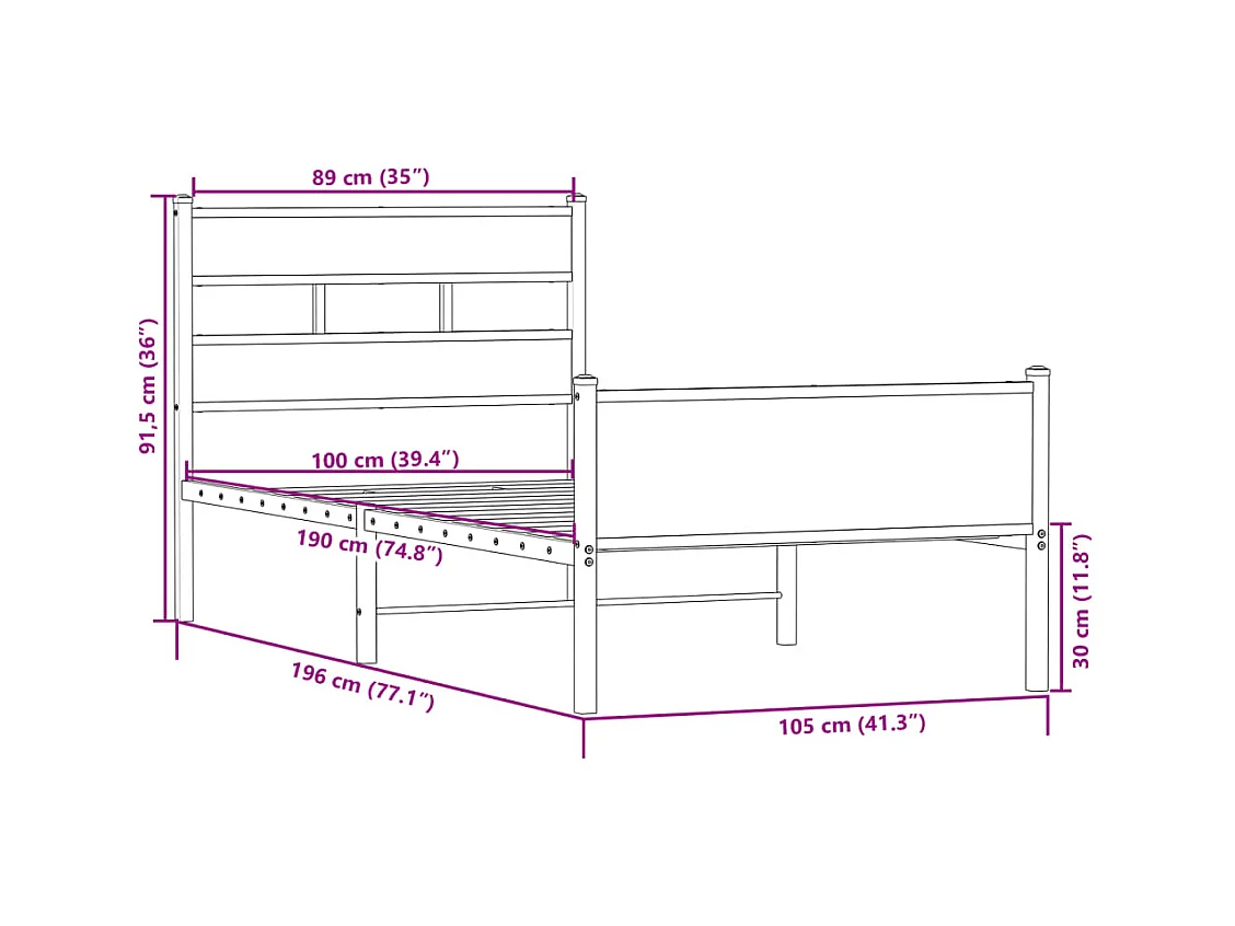 Lit simple | Lit adulte, enfant | Cadre de lit chêne sonoma 100x190 cm