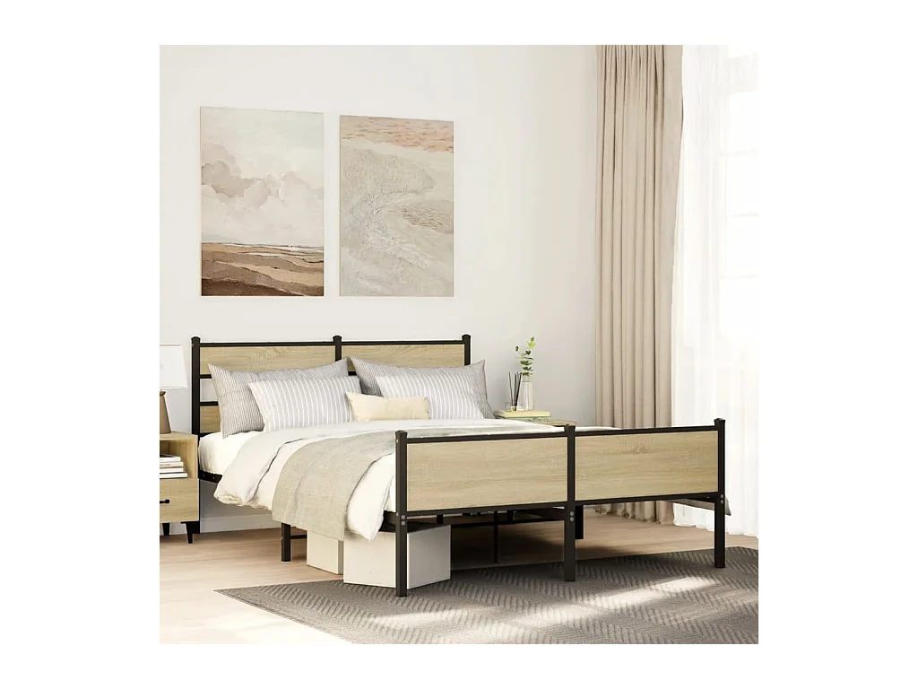 Lit double | Lit adulte | Cadre de lit chêne sonoma 150x200 cm