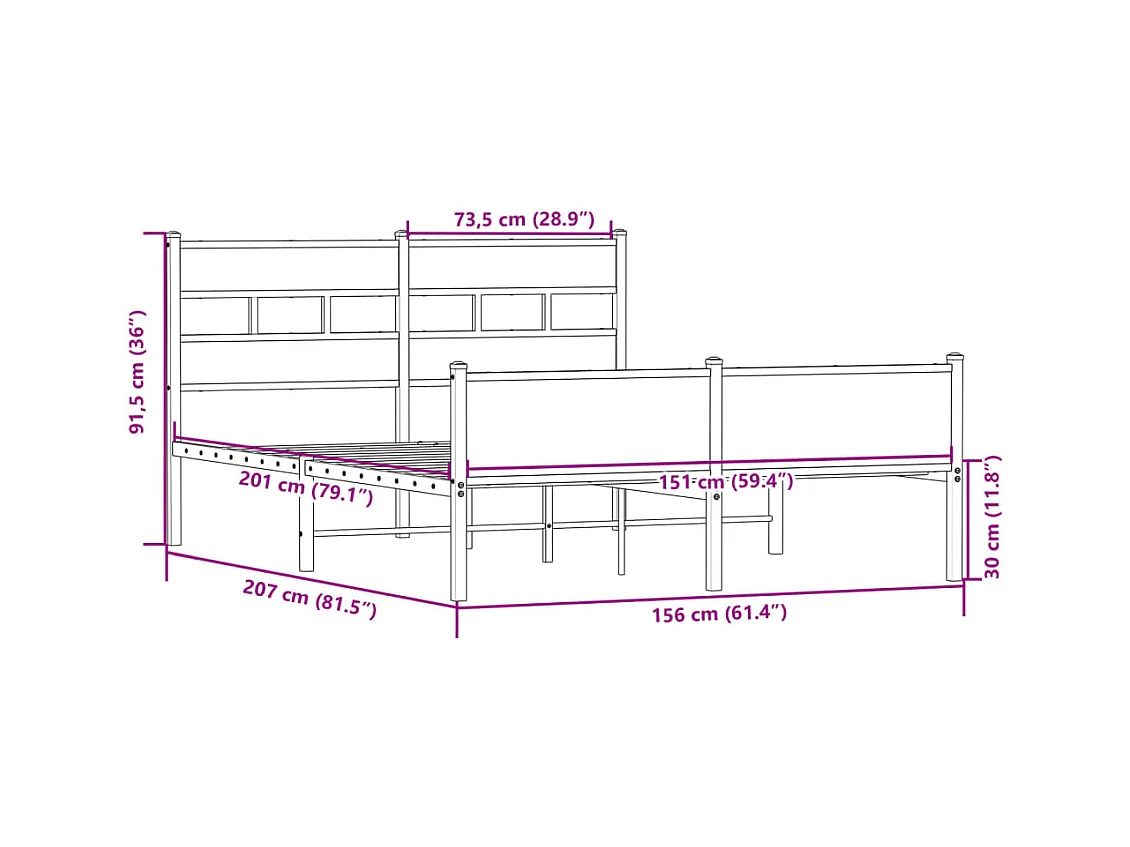 Lit double | Lit adulte | Cadre de lit chêne sonoma 150x200 cm
