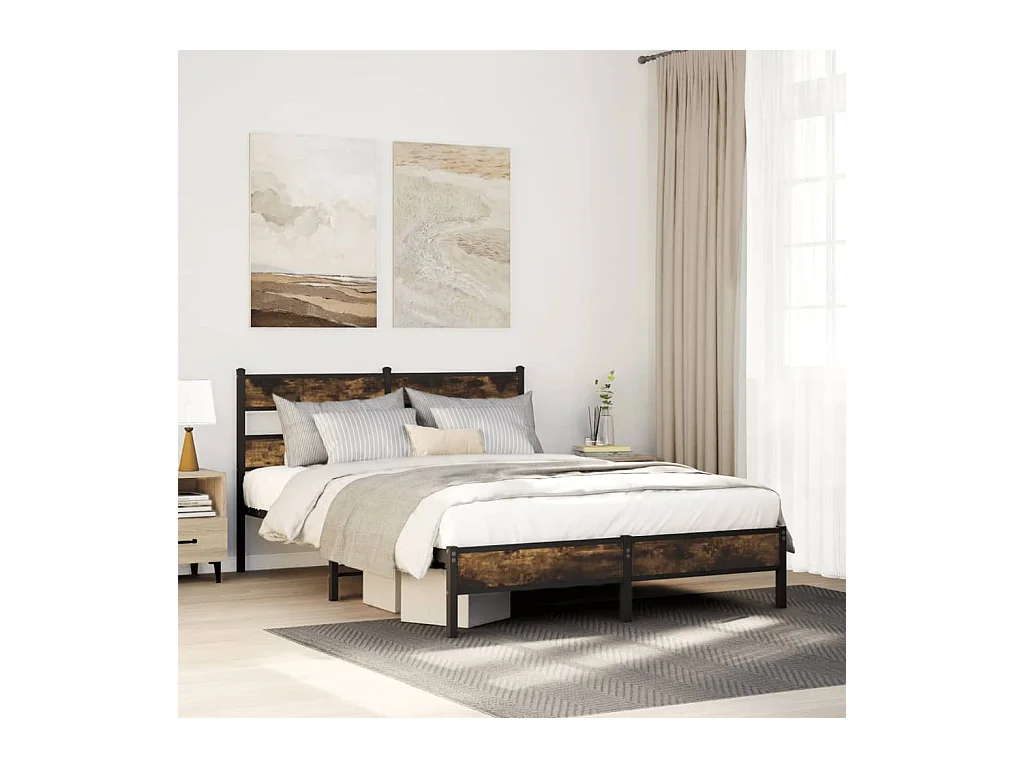 Lit simple | Lit adulte, enfant | Cadre de lit chêne fumé 107x203 cm bois ingénierie