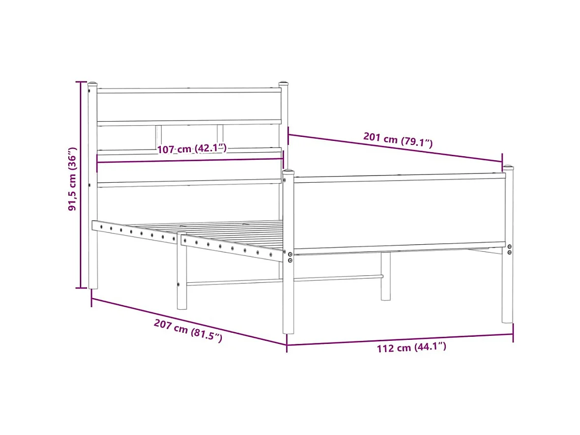 Lit simple | Lit adulte, enfant | Cadre de lit chêne fumé 107x203 cm bois ingénierie