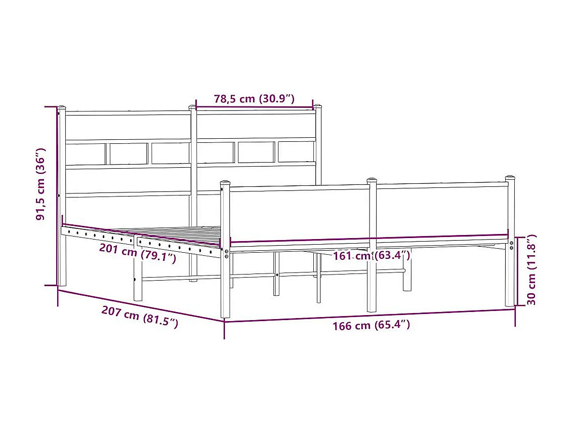 Letto per adulti | Letto matrimoniale | Giroletto senza Materaso in Metallo Rovere Sonoma 160x200 cm