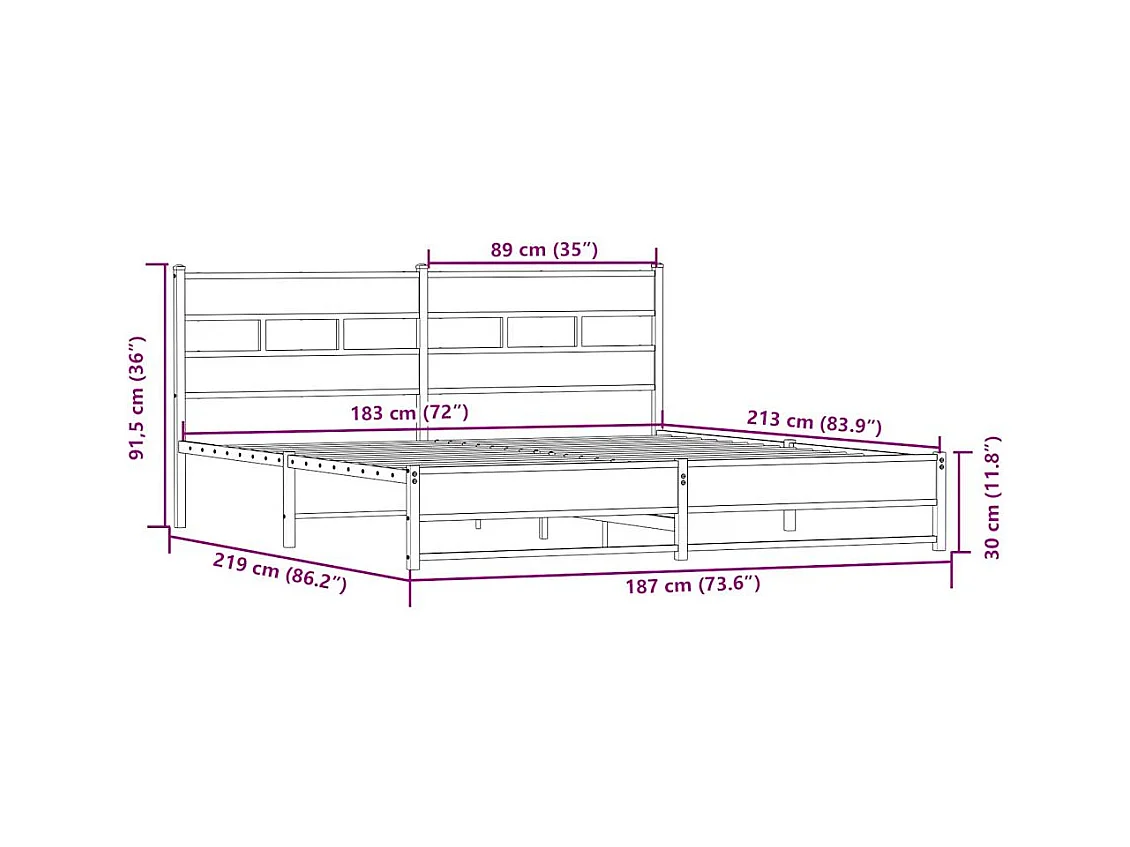 Lit double | Lit adulte | Cadre de lit en métal chêne sonoma 183x213 cm