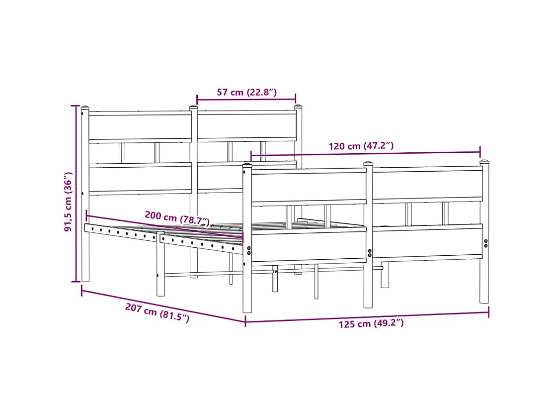 Lit simple | Lit adulte, enfant | Cadre de lit en métal chêne sonoma 120x200 cm