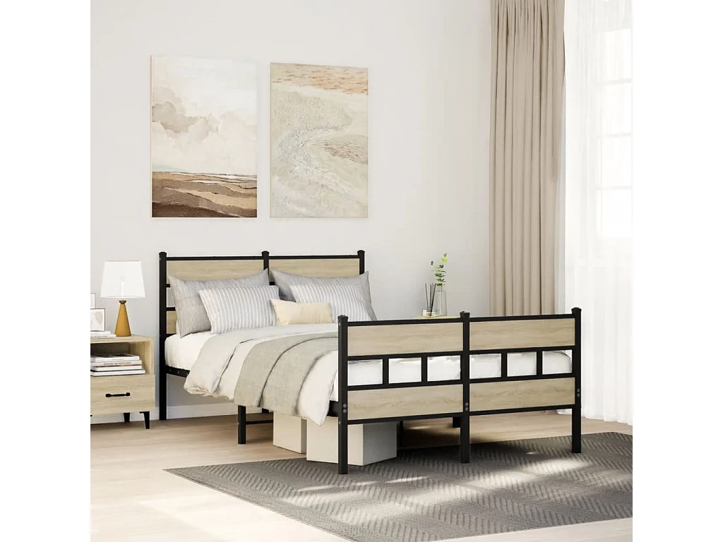 Letto per adulti | Letto singolo | Giroletto senza Materaso in Metallo Rovere Sonoma 120x200 cm