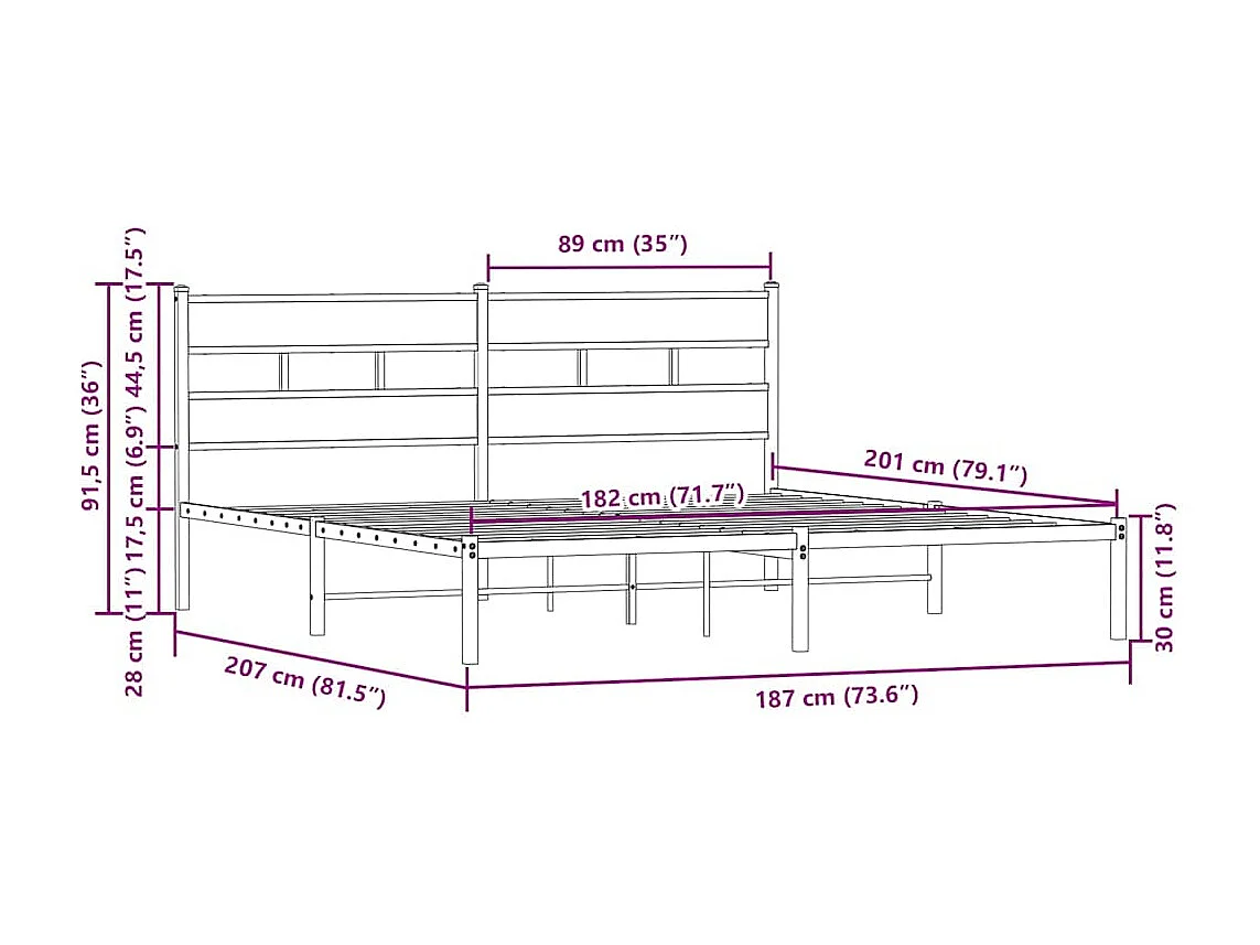 Lit double | Lit adulte | Cadre de lit avec tête de lit 180x200 cm