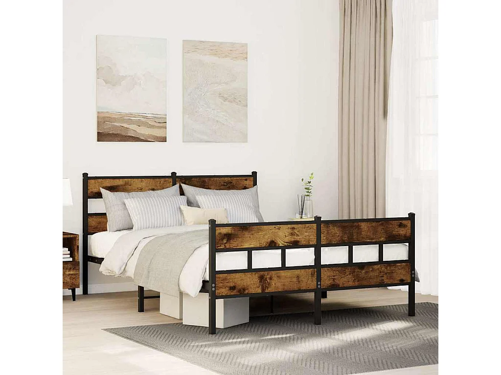 Letto per adulti | Letto matrimoniale | Giroletto senza Materaso in Metallo Rovere Fumo 140x190 cm