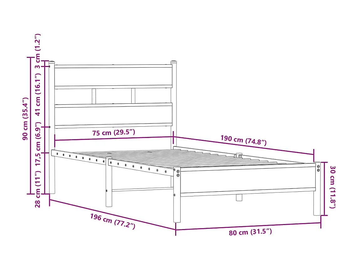 Lit simple | Lit adulte, enfant | Cadre de lit avec tête de lit chêne fumé 75x190 cm