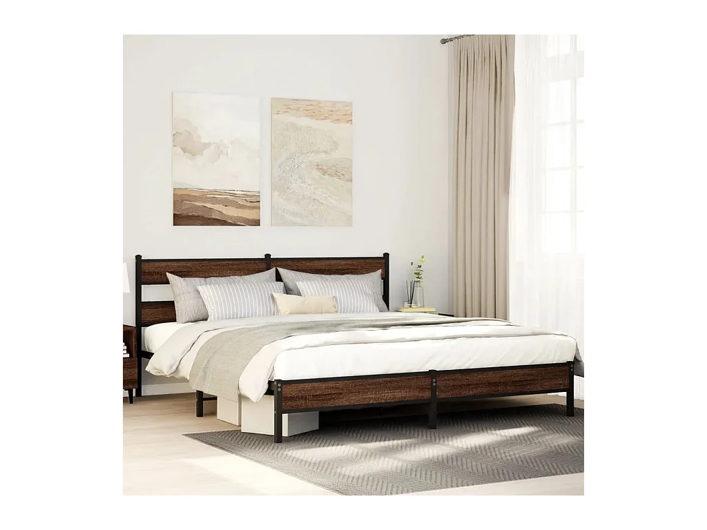 Lit double | Lit adulte | Cadre de lit en métal chêne marron 180x200 cm