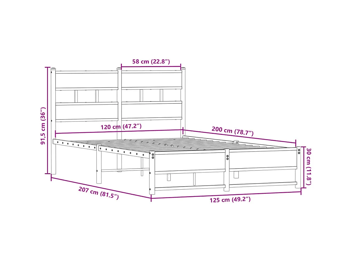 Lit simple | Lit adulte, enfant | Cadre de lit en métal chêne sonoma 120x200 cm