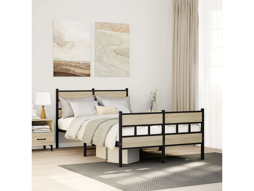 Lit simple | Lit adulte, enfant | Cadre de lit en métal chêne sonoma 120x190 cm