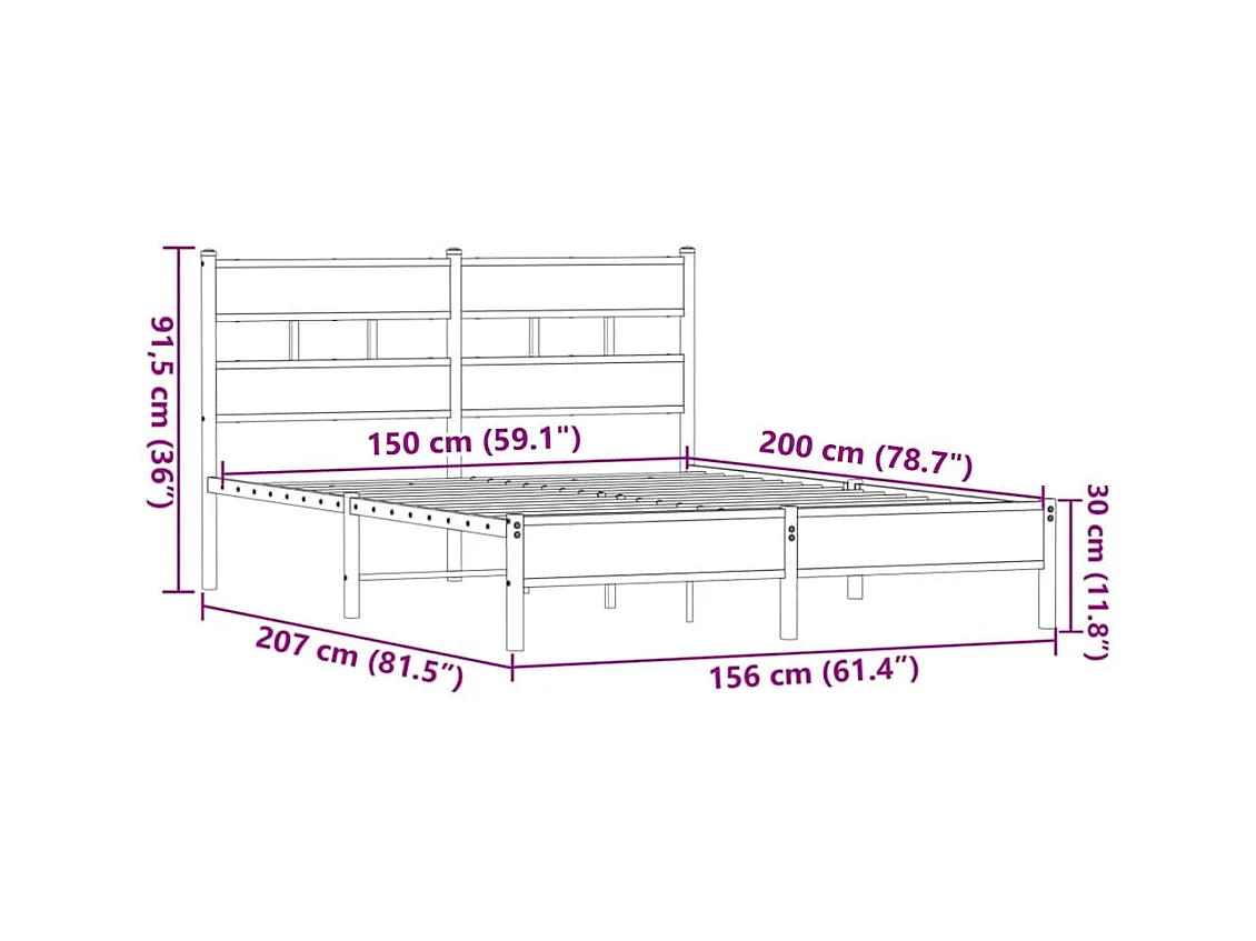 Lit double | Lit adulte | Cadre de lit chêne marron 150x200 cm