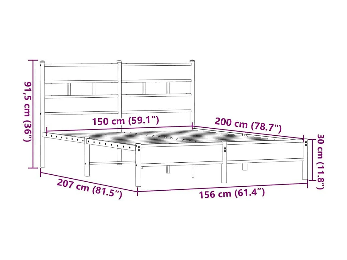 Lit double | Lit adulte | Cadre de lit chêne marron 150x200 cm