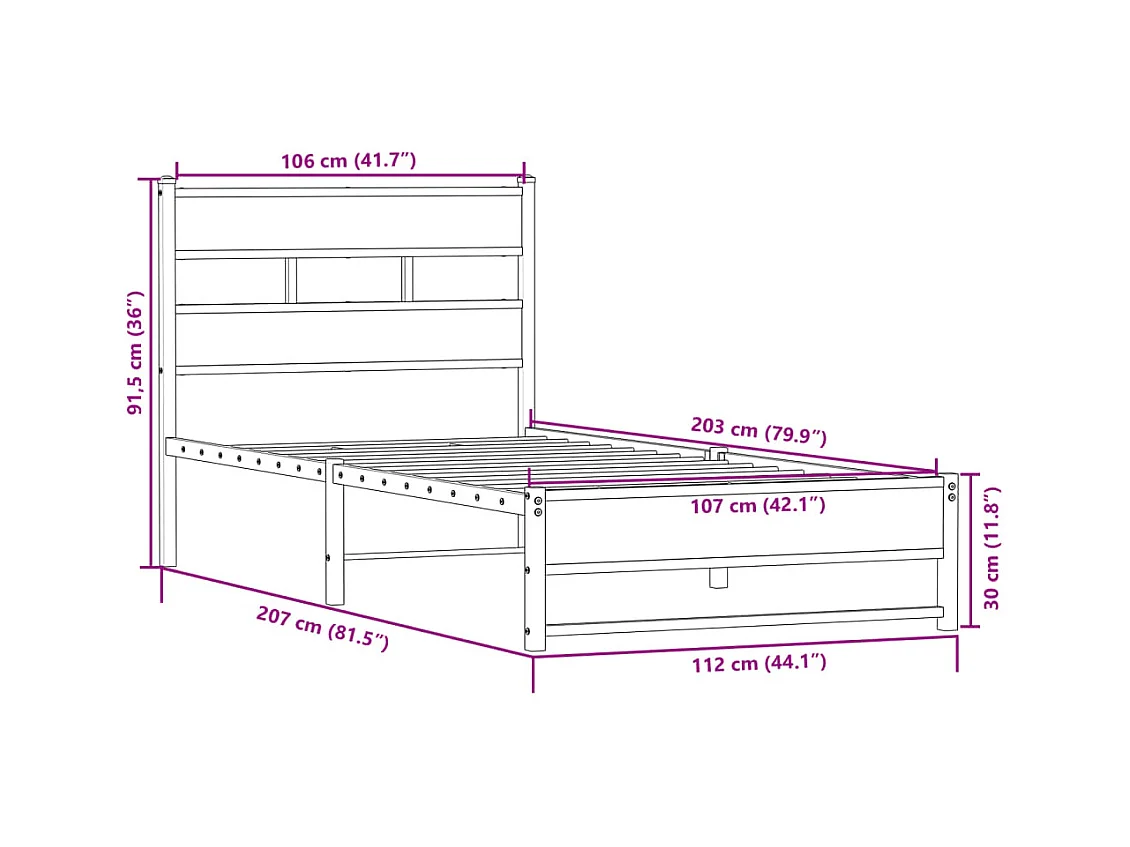 Lit simple | Lit adulte, enfant | Cadre de lit en métal chêne sonoma 107x203 cm