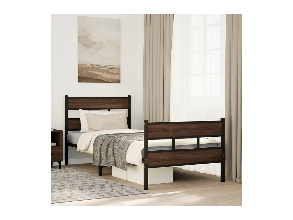 Lit simple | Lit adulte, enfant | Cadre de lit avec tête de lit et pied de lit 100x190 cm