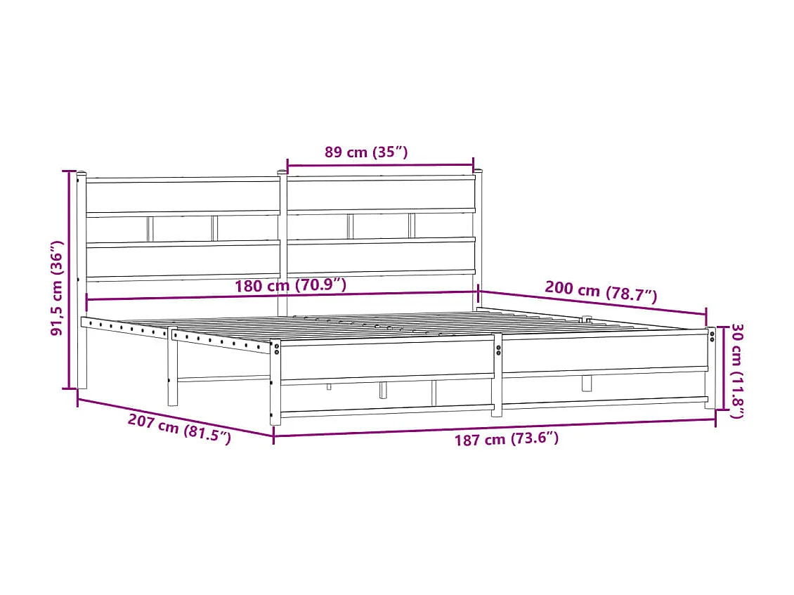 Lit double | Lit adulte | Cadre de lit en métal chêne fumé 180x200 cm