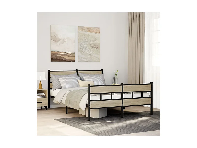 Lit double | Lit adulte | Cadre de lit en métal chêne sonoma 140x200 cm