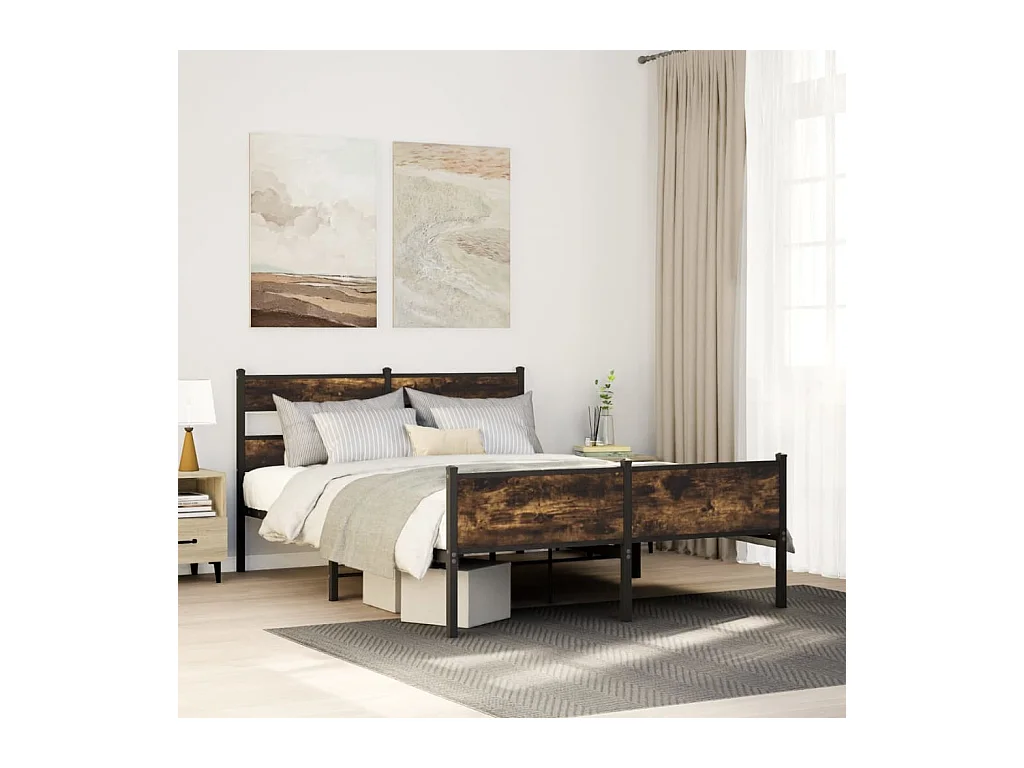 Lit double | Lit adulte | Cadre de lit chêne fumé 137x190 cm bois ingénierie