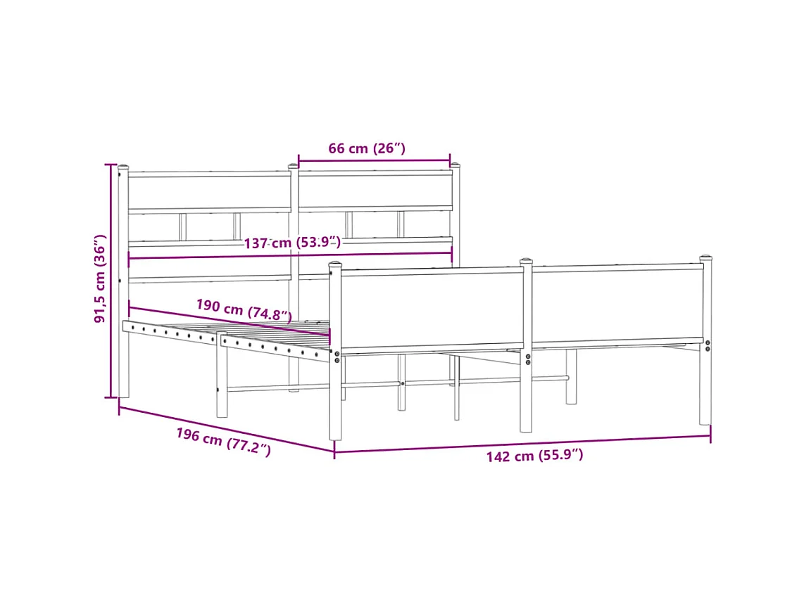 Lit double | Lit adulte | Cadre de lit chêne fumé 137x190 cm bois ingénierie