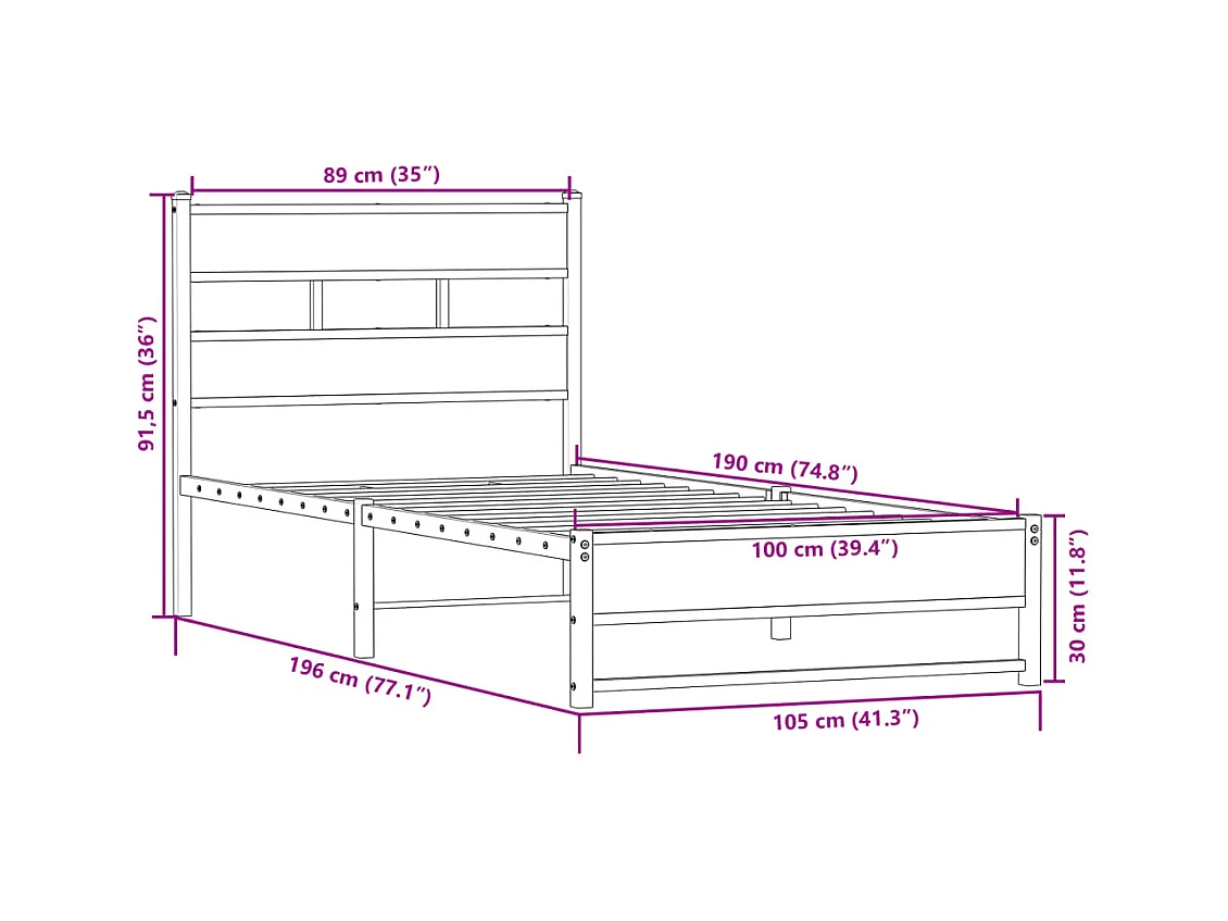 Lit simple | Lit adulte, enfant | Cadre de lit en métal chêne sonoma 100x190 cm