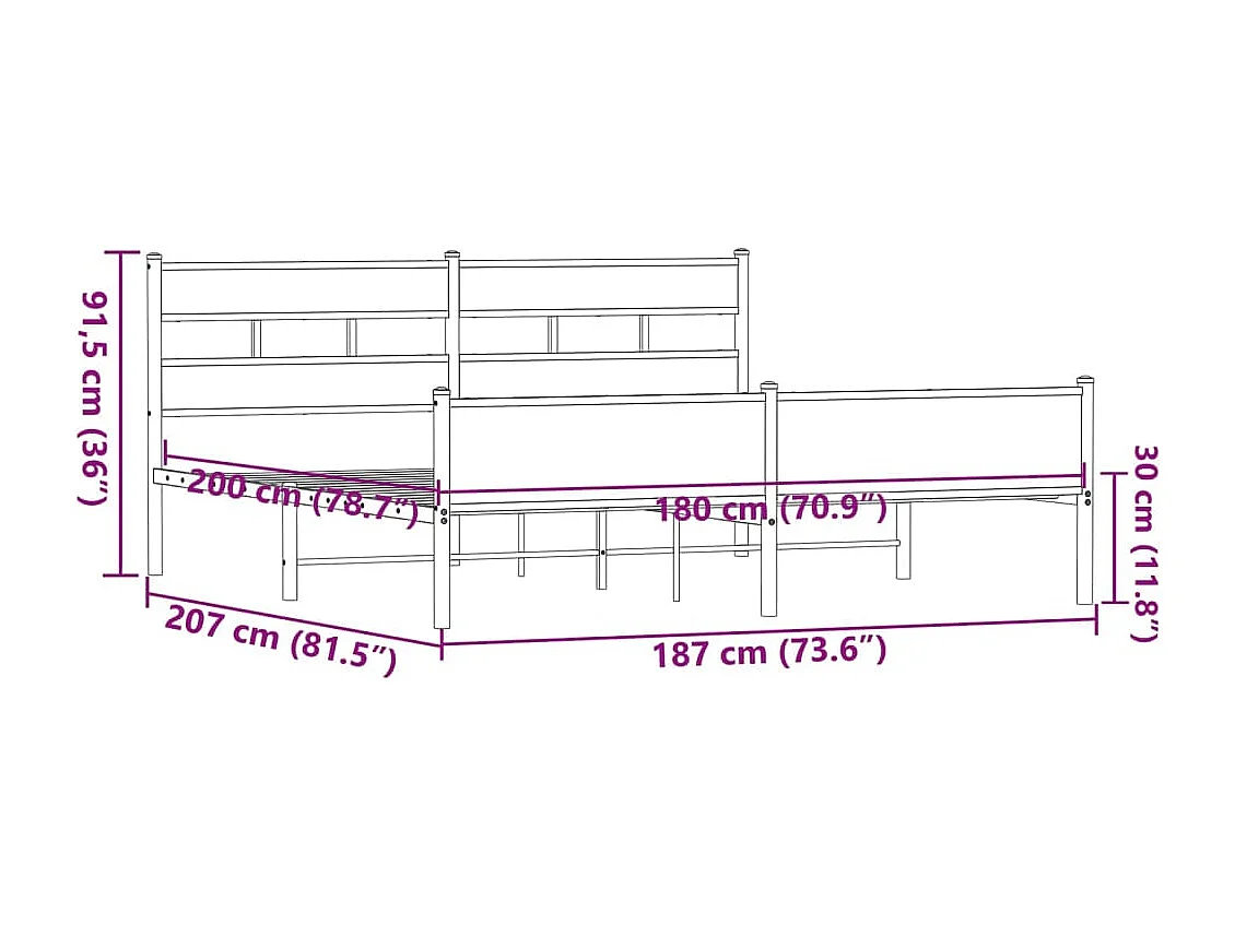 Lit double | Lit adulte | Cadre de lit en métal chêne marron 180x200 cm