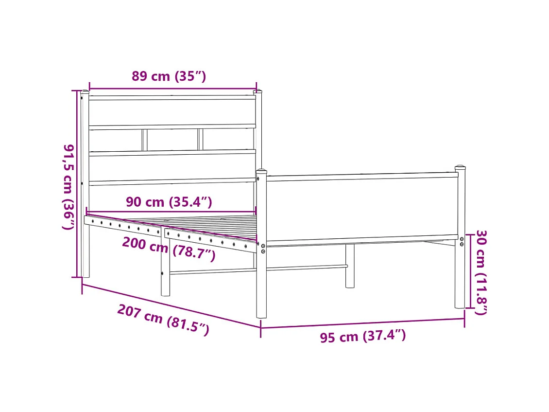 Lit simple | Lit adulte, enfant | Cadre de lit chêne sonoma 90x200 cm