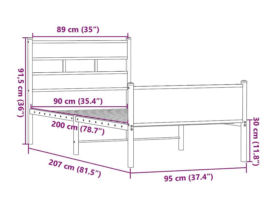 Lit simple | Lit adulte, enfant | Cadre de lit chêne sonoma 90x200 cm