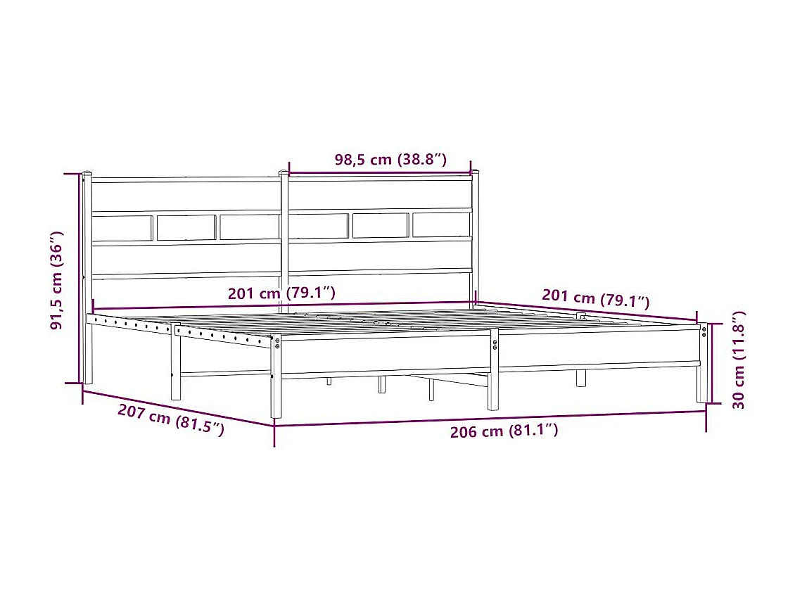 Letto per adulti | Letto matrimoniale | Giroletto senza Materaso in Metallo Rovere Sonoma 200x200 cm