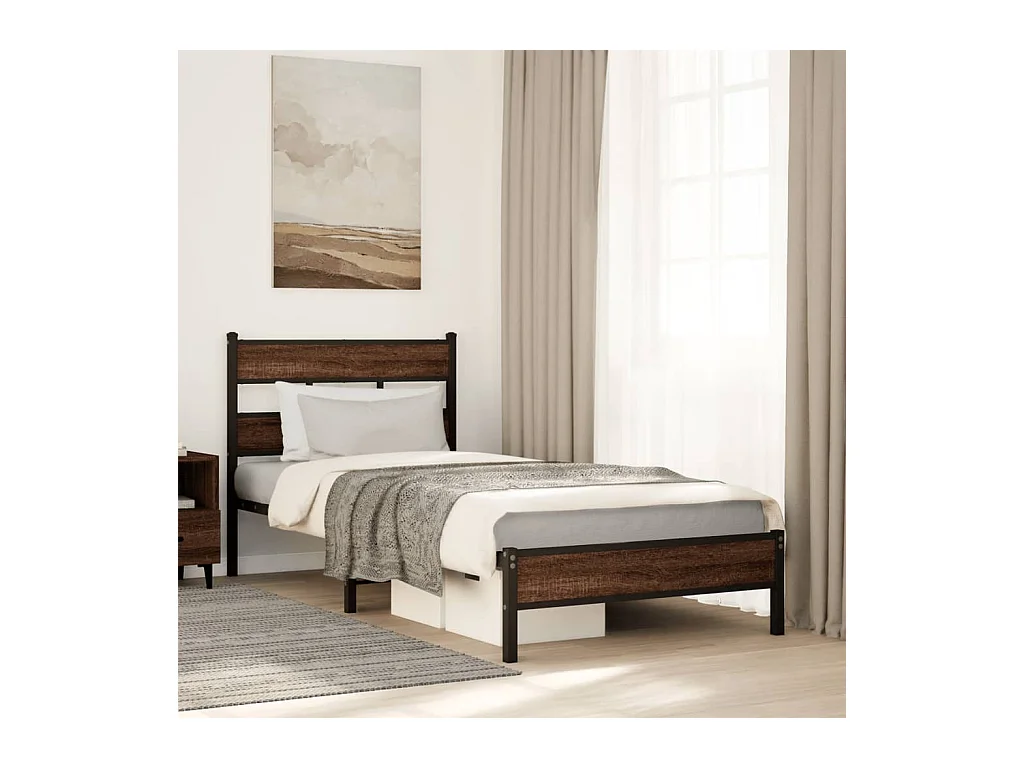 Lit simple | Lit adulte, enfant | Cadre de lit chêne marron 75x190cm bois ingénierie