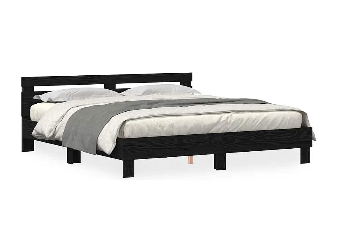 Lit double | Lit adulte | Cadre de lit Chêne noir 200x200 cm Bois d'ingénierie