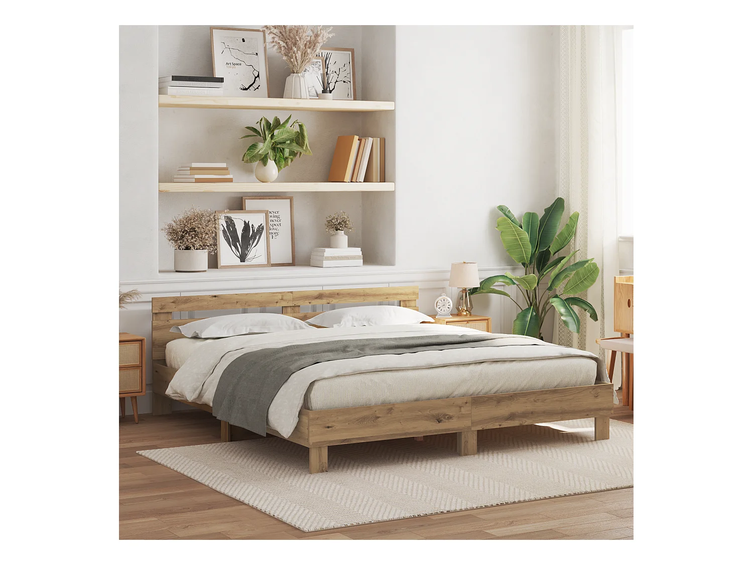 Lit double | Lit adulte | Cadre de lit chêne artisanal 200x200 cm Bois d'ingénierie