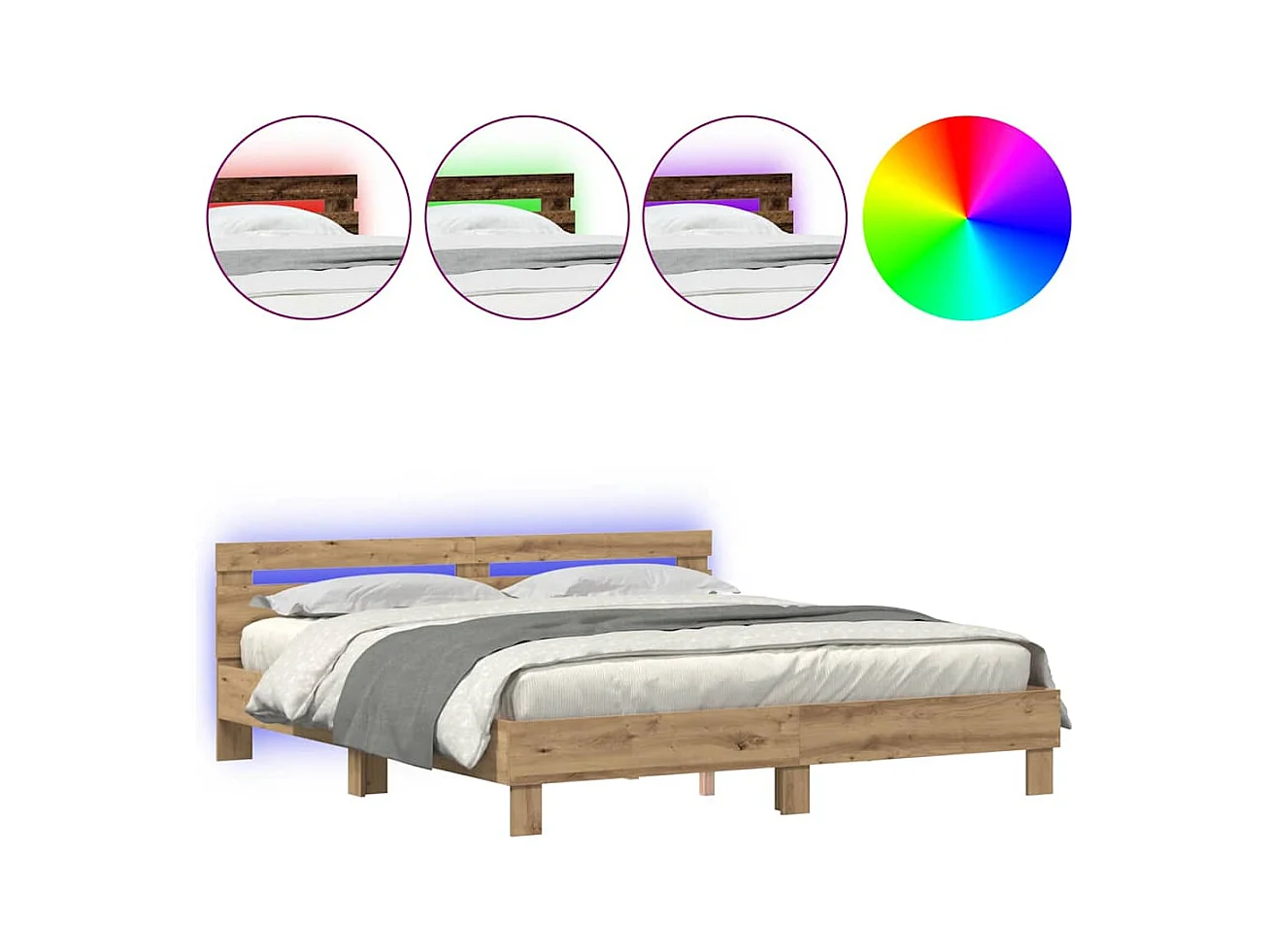 Lit double | Lit adulte | Cadre de lit chêne artisanal 200x200 cm Bois d'ingénierie