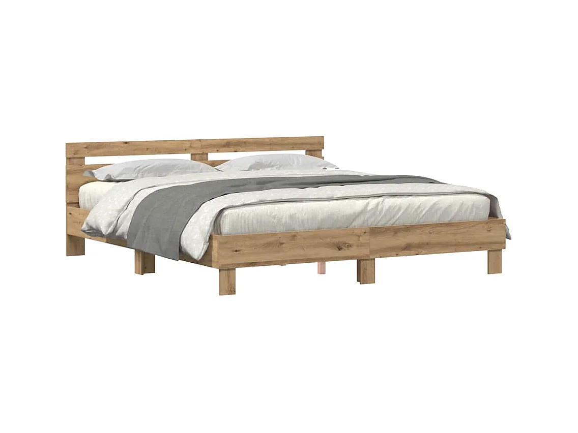 Lit double | Lit adulte | Cadre de lit chêne artisanal 200x200 cm Bois d'ingénierie