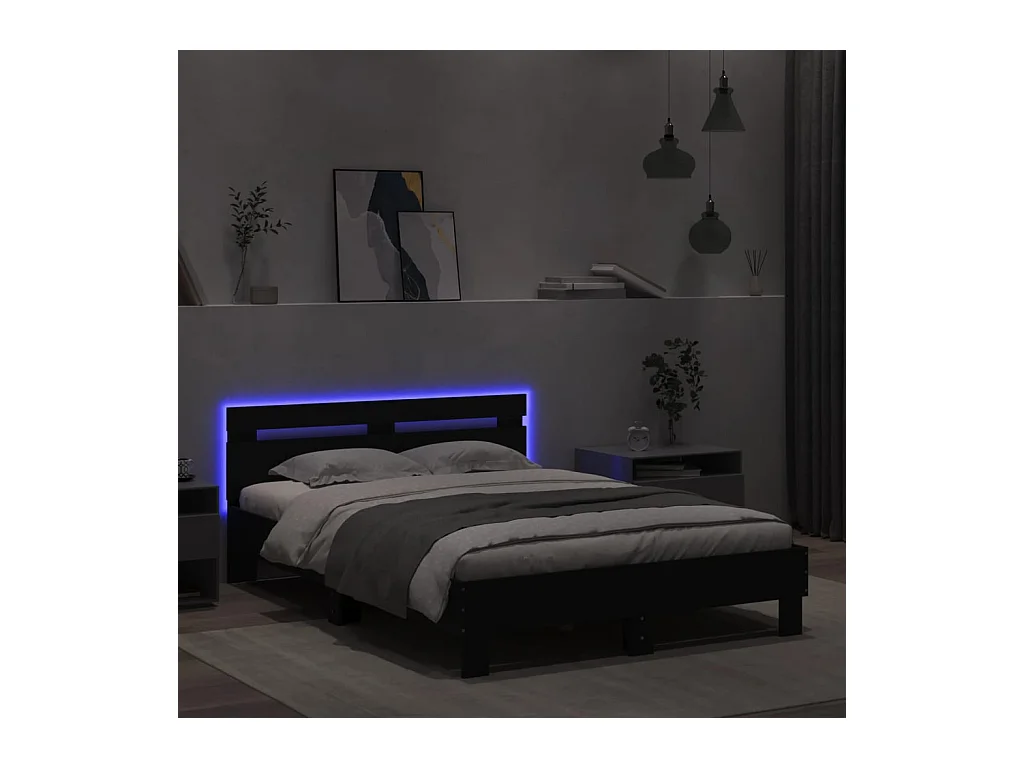 Lit double | Lit adulte | Cadre de lit avec LED noir 135x190 cm