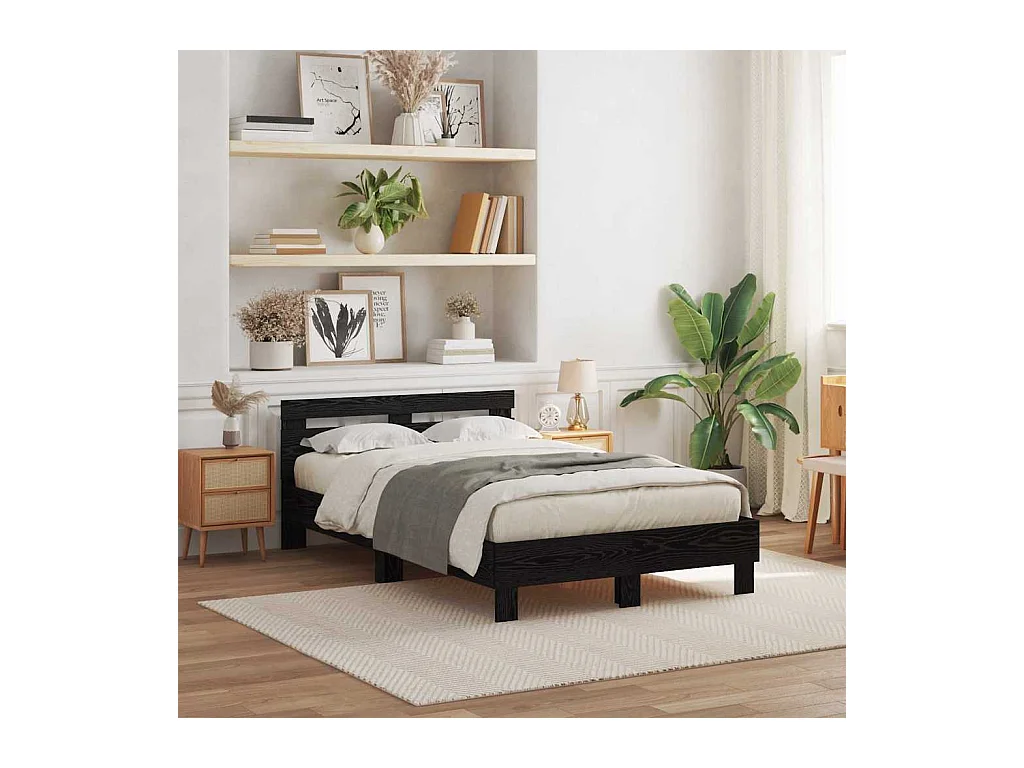 Lit double | Lit adulte | Cadre de lit Chêne noir 135x190 cm Bois d'ingénierie