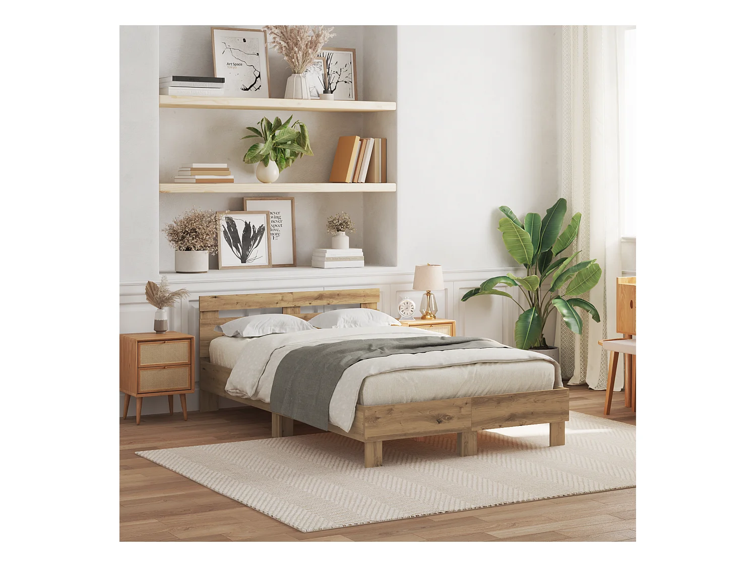 Lit double | Lit adulte | Cadre de lit chêne artisanal 135x190 cm Bois d'ingénierie