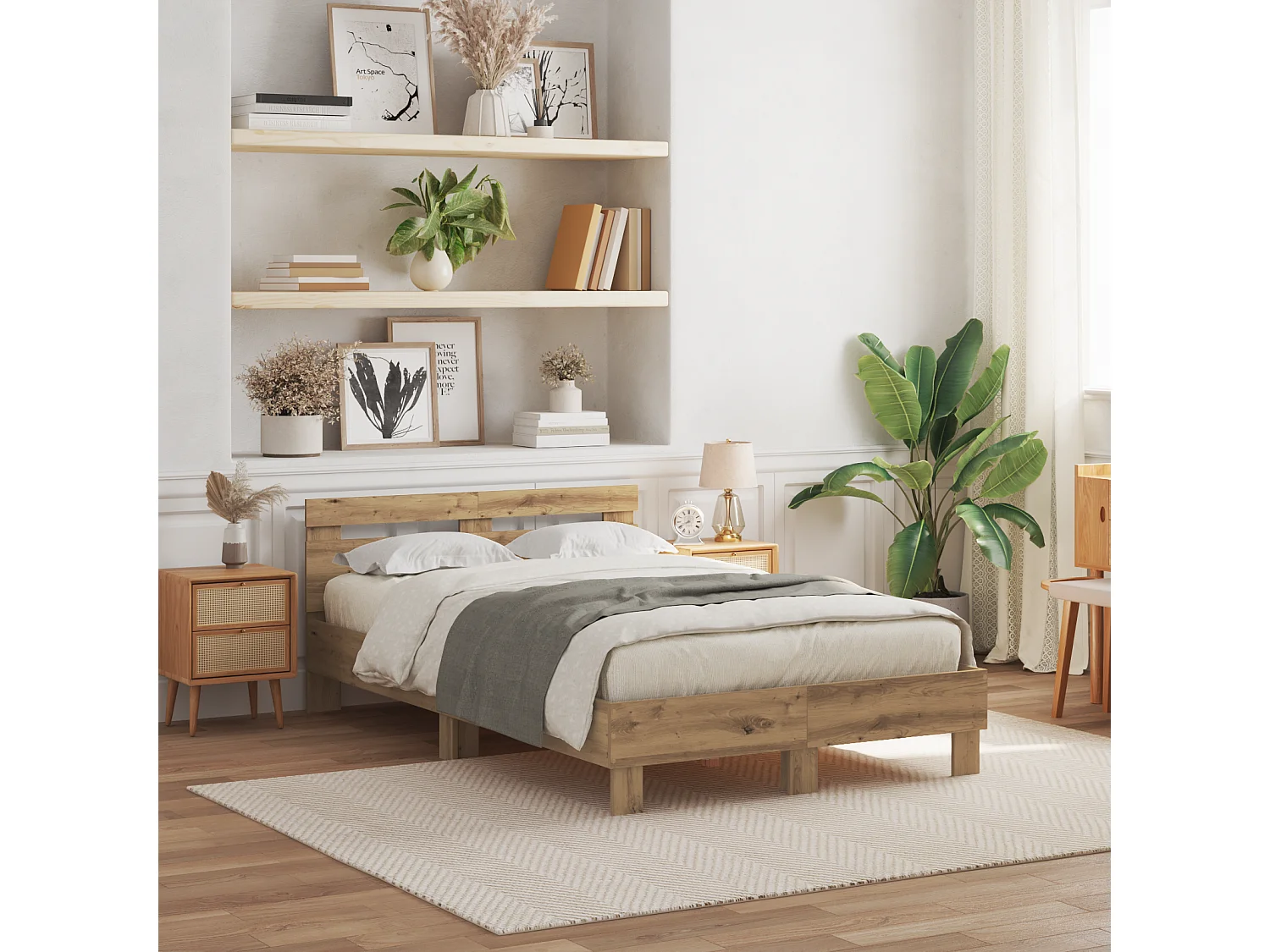 Lit double | Lit adulte | Cadre de lit chêne artisanal 135x190 cm Bois d'ingénierie