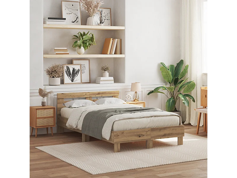 Lit double | Lit adulte | Cadre de lit chêne artisanal 135x190 cm Bois d'ingénierie