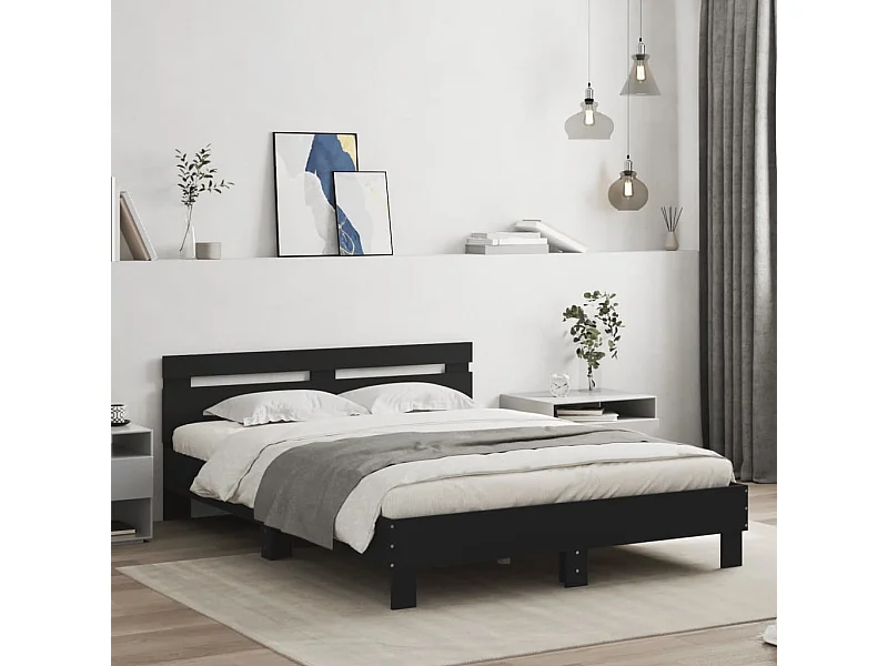 Lit double | Lit adulte | Cadre de lit avec LED noir 140x200 cm