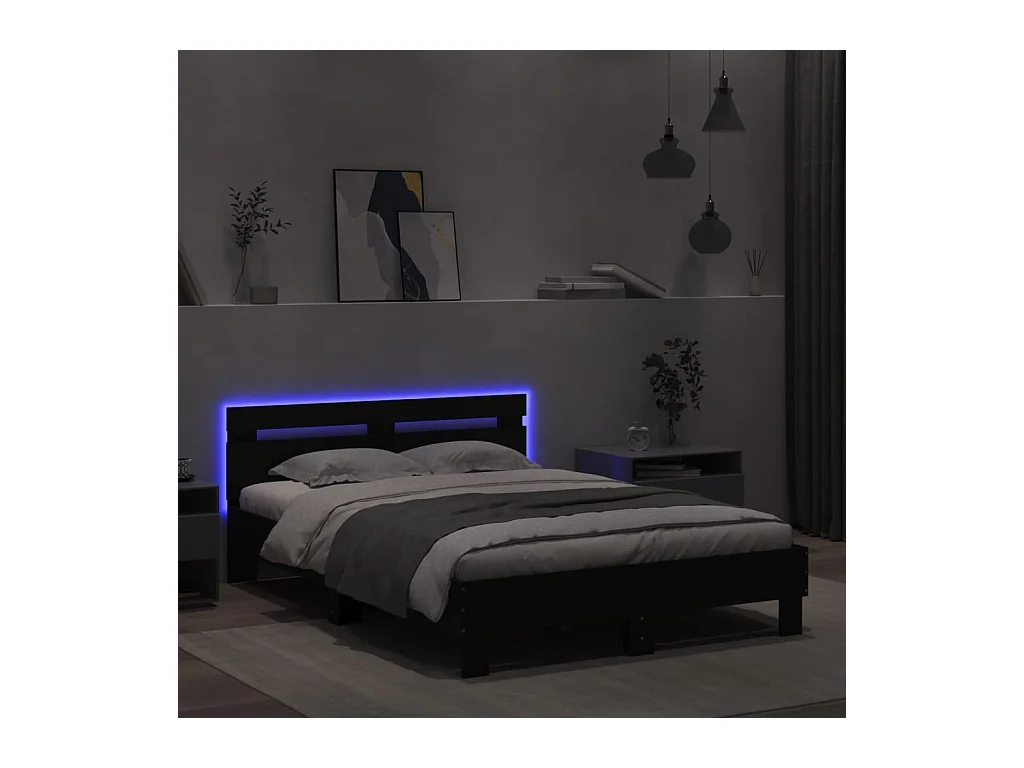 Lit simple | Lit adulte, enfant | Cadre de lit avec LED noir 120x190 cm