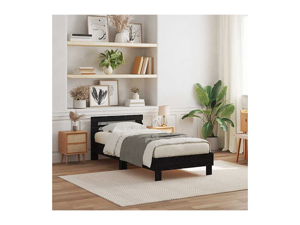 Lit simple | Lit adulte, enfant | Cadre de lit Chêne noir 90x190 cm Bois d'ingénierie