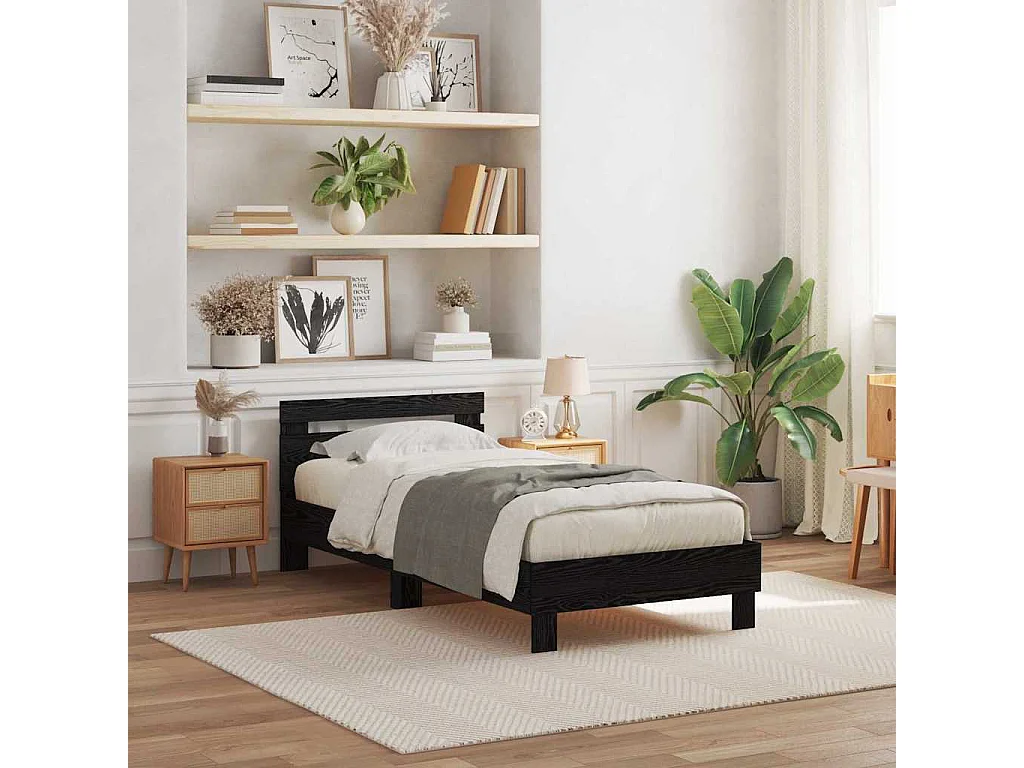 Lit simple | Lit adulte, enfant | Cadre de lit Chêne noir 75x190 cm Bois d'ingénierie