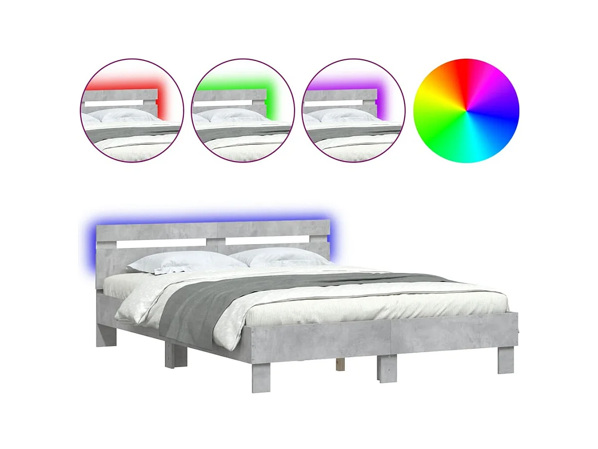 Lit double | Lit adulte | Cadre de lit avec LED gris béton 140x200 cm