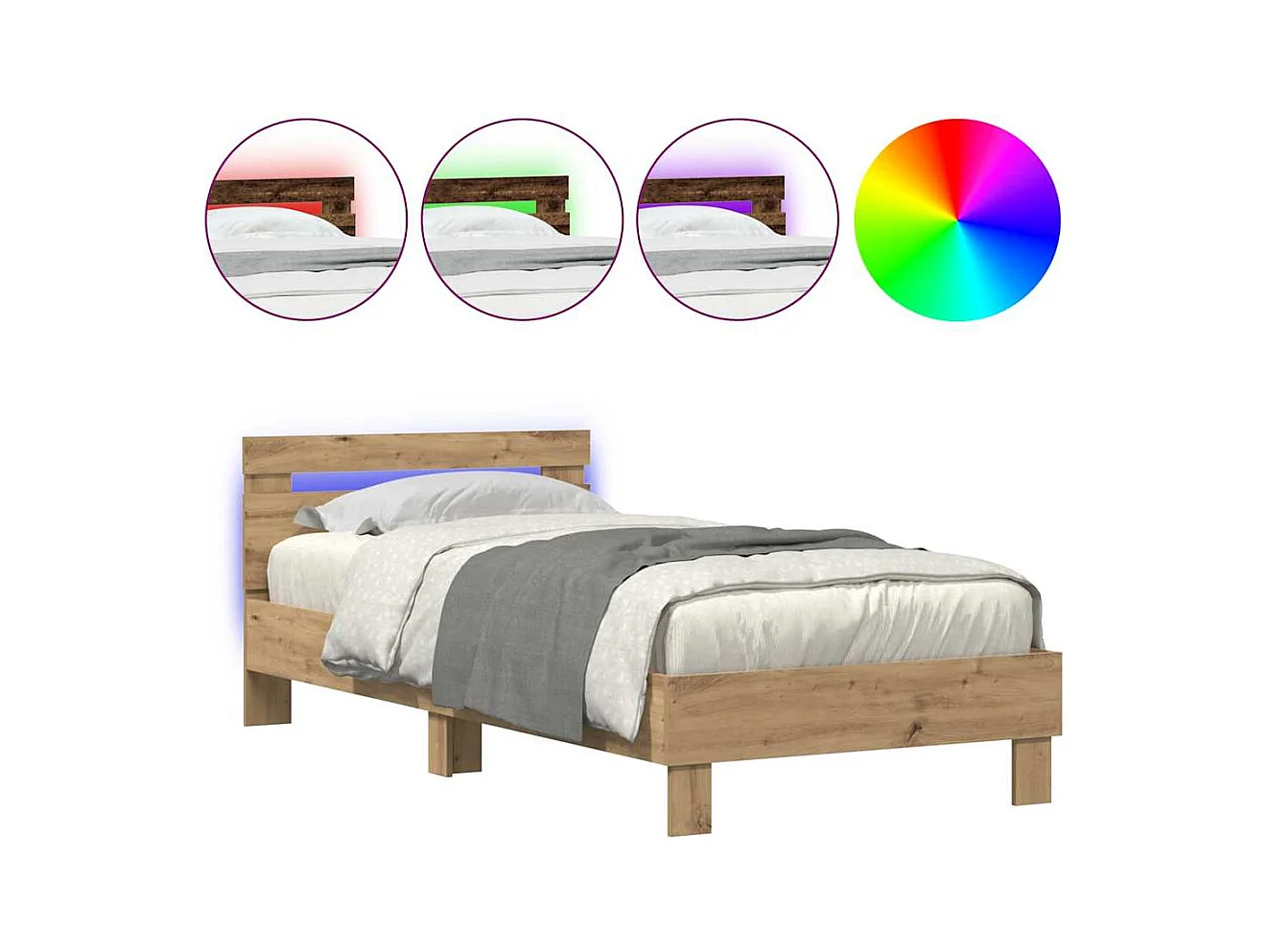 Lit simple | Lit adulte, enfant | Cadre de lit chêne artisanal 90x190 cm Bois d'ingénierie