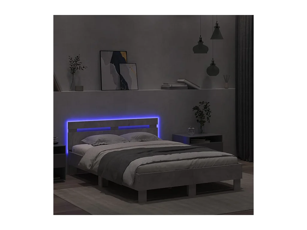 Lit double | Lit adulte | Cadre de lit avec LED gris béton 135x190 cm