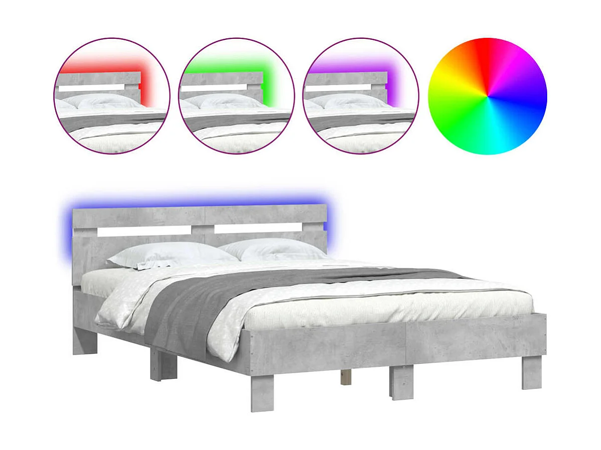 Lit double | Lit adulte | Cadre de lit avec LED gris béton 135x190 cm