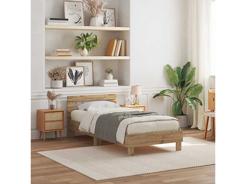 Lit simple | Lit adulte, enfant | Cadre de lit chêne artisanal 100x200 cm Bois d'ingénierie