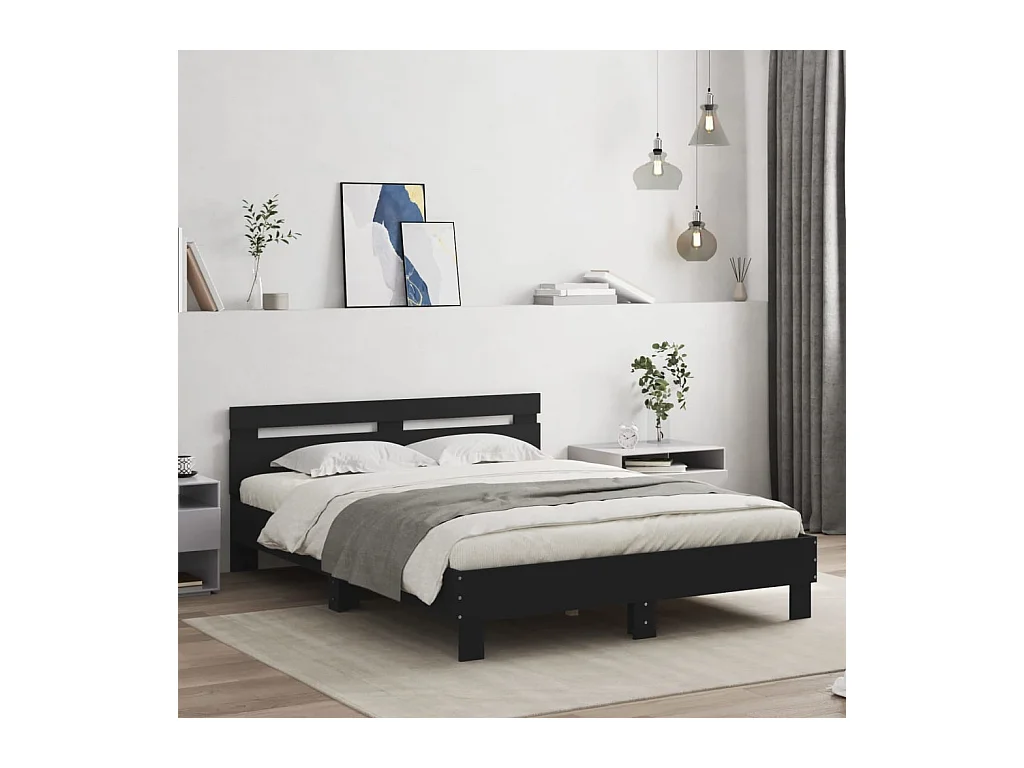 Lit double | Lit adulte | Cadre de lit avec LED noir 140x190 cm